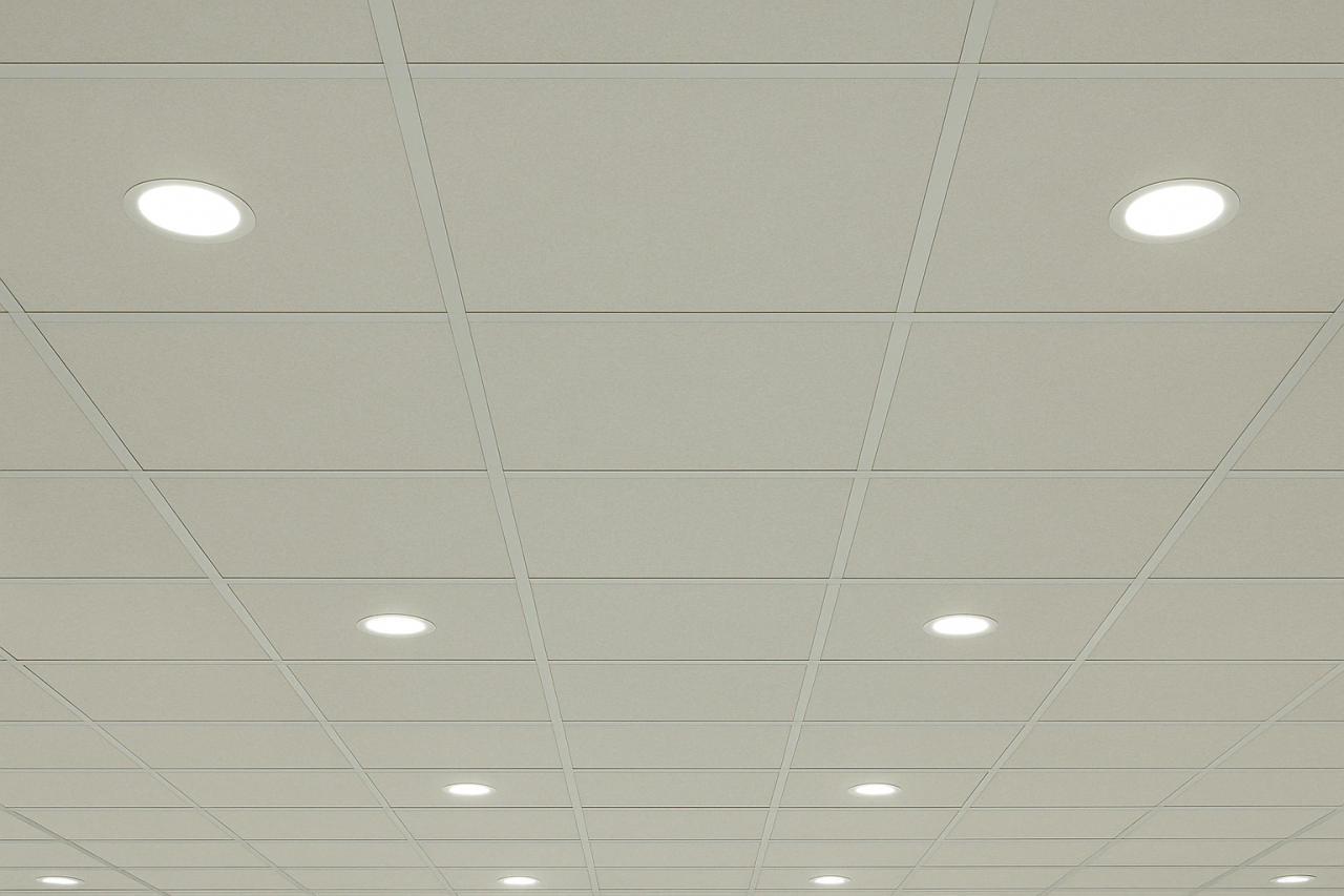 Two diamond-shaped white acoustic panels with a rough, fibrous texture, made from wood-wool material.
